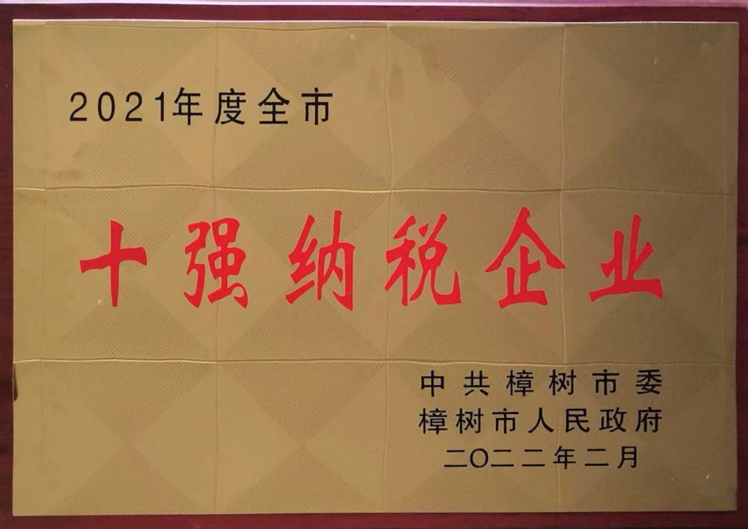 2021年度全市 十强纳税企业